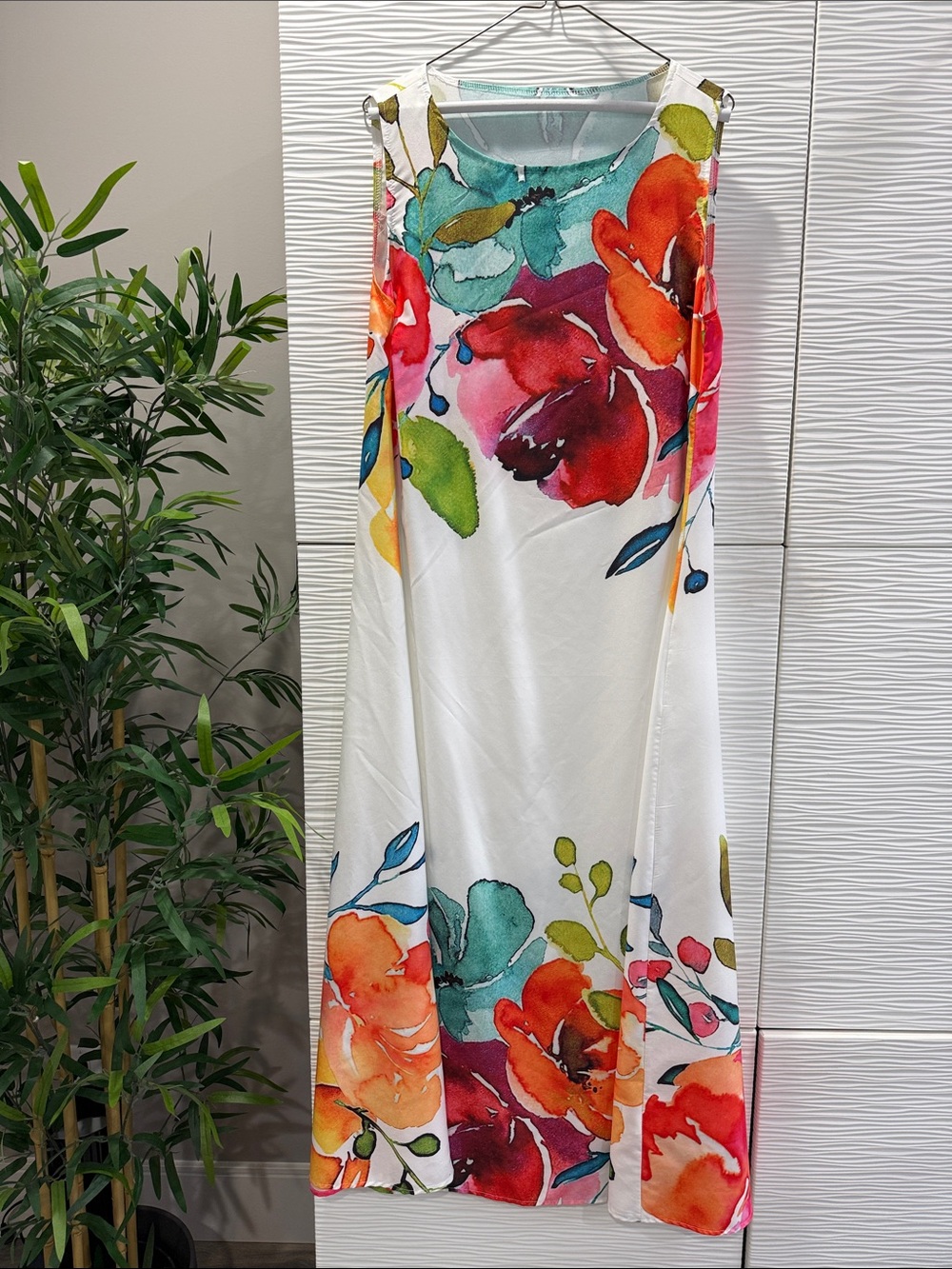 White Floral Maxi Dress with Vibrant Watercolor Blooms